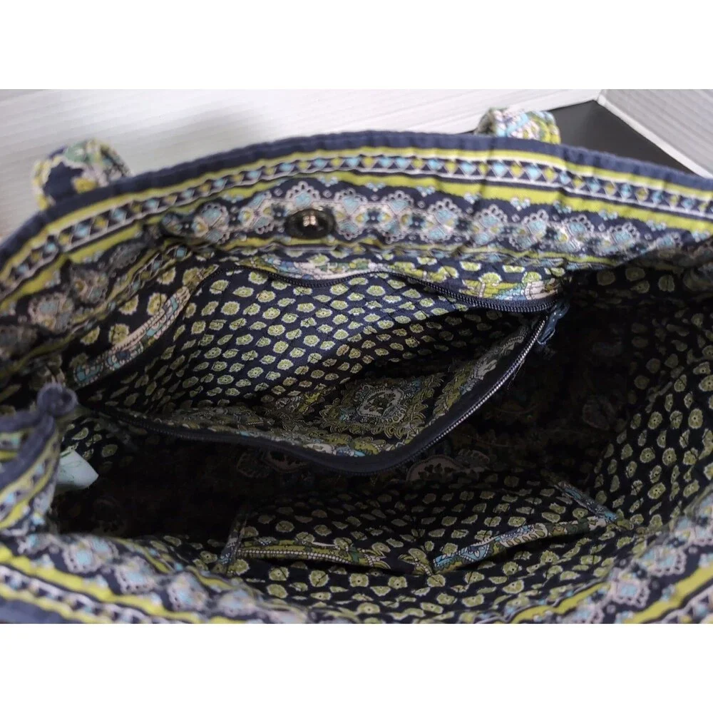 VERA BRADLEY GREEN & BLUE  EXPANDABLE SIDE TIE PURSE BAG TOTE